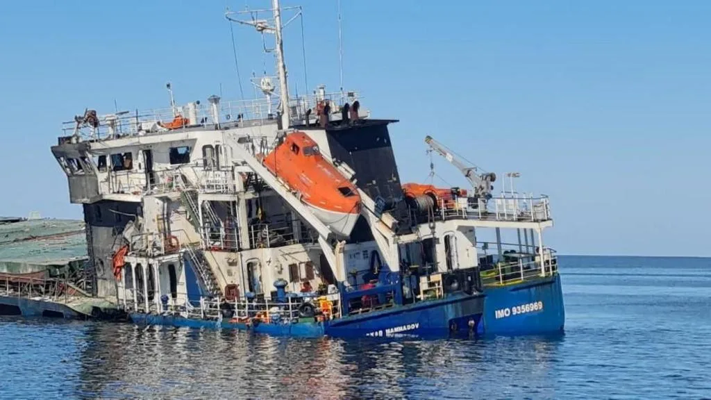A grain cargo ship sailing in the Black Sea near Romania