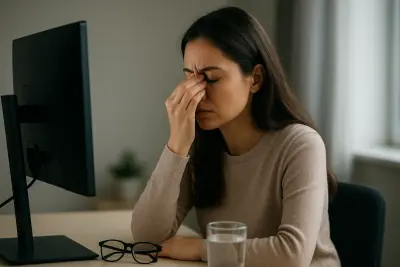Person resting tired eyes while using a screen
