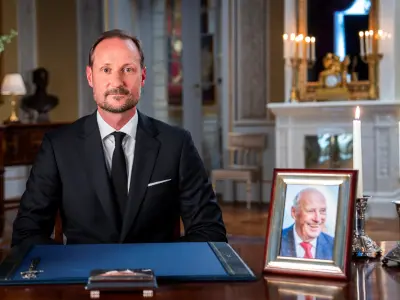 King Haakon VIII speaking on television after King Harald's death