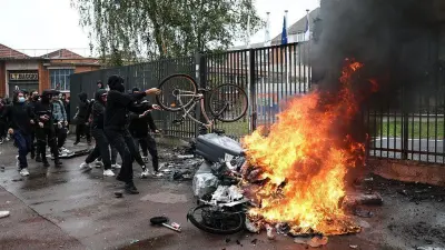 Police and students during high school protests in France